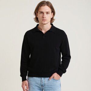 Saks Fifth Avenue Black Cashmere Men's Long Sleeve Polo Sweater Size Large
